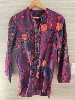 Women's Printed Drawstring Tunic Top - Pink & Navy